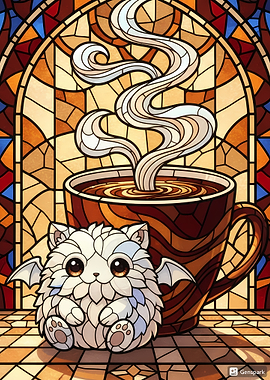 Cute Bat Cat with Coffee