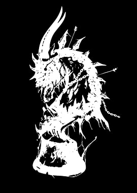 White Dragon Head with Arrows and Chains