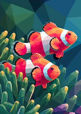 Two Clownfish in Coral