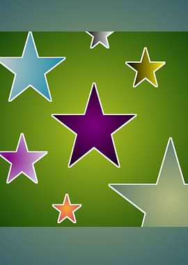 Colorful Stars on Green Background