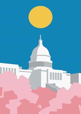 Capitol Building with Cherry Blossoms and Sun