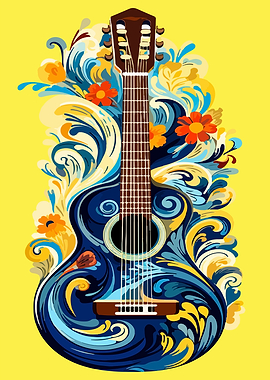 Guitar with Floral Swirls