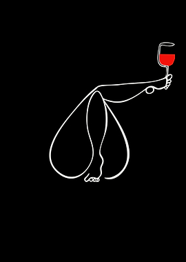 Woman with Wine Glass Line Art