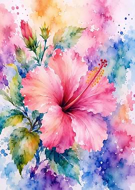 Watercolor Hibiscus Flower Painting