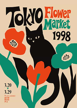 Tokyo Flower Market Cat Poster