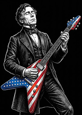 Franklin Pierce Playing Guitar with American Flag