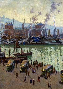 Dazzled Leave Ships, Boulogne by Charles David Jones Bryant WW1 Historical Painting