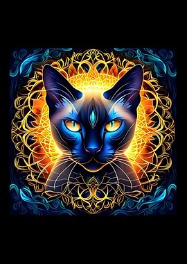 Mystical Cat with Golden Mandala