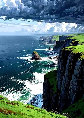 Dramatic Coastal Cliffs Under Stormy Skies
