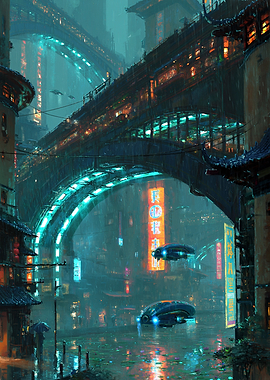 Cyberpunk Cityscape in Rain