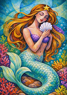 Mermaid Holding a Seashell