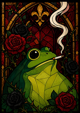 Frog Smoking in Stained Glass Style