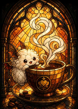 Cute Dragon with Coffee