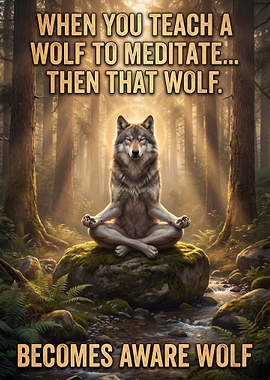 Meditating Wolf in Forest - Aware Wolf