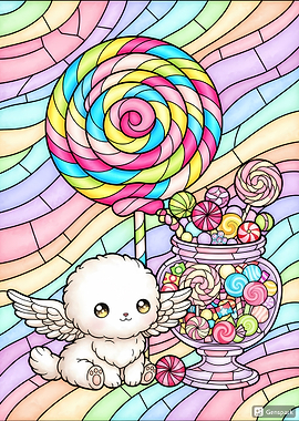 Cute winged creature with candy