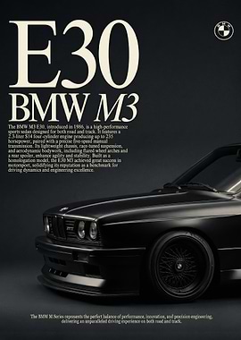 A dark bmw m3 e30 black car Poster