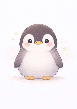 Cute Cartoon Penguin with Sparkles