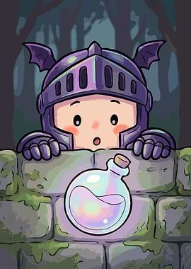 Cute Knight Peeking Over Wall with Potion