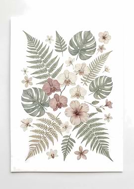 Botanical Tropical Leaves Minimalist Wall Art Print
