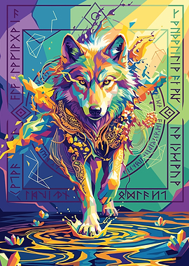 Colorful Wolf in Mystical Setting
