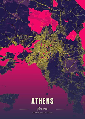 Athens, Greece Map Art