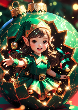 Cute Elf Inside a Christmas Ornament