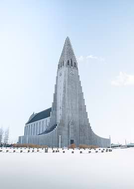 Hallgrímskirkja Church in Winter Snow