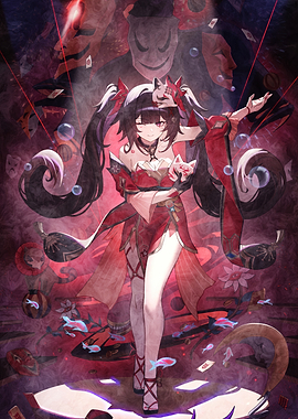 Red Kimono with Masks