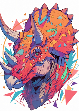 Colorful Triceratops Dinosaur Head