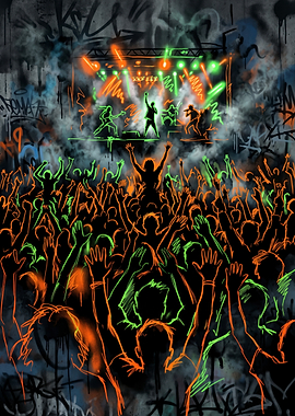 Rock Concert Crowd and Stage
