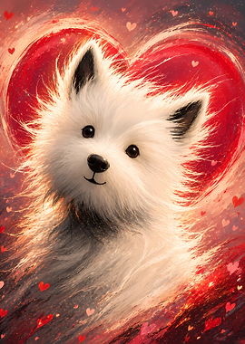 Cute White Dog with Hearts