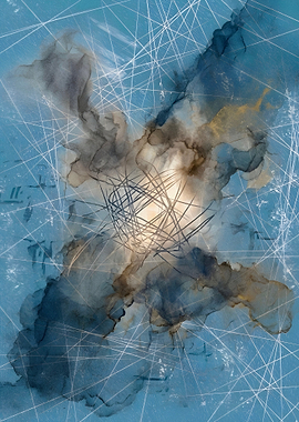 Abstract Blue and Gold Ink Splatter
