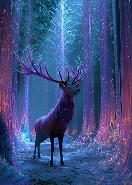 Magical Deer in Bioluminescent Forest