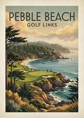 Pebble Beach Golf Links Vintage Poster