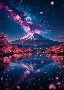 Mount Fuji Under a Starry Sky