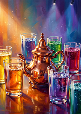 Colorful Drinks and Teapot