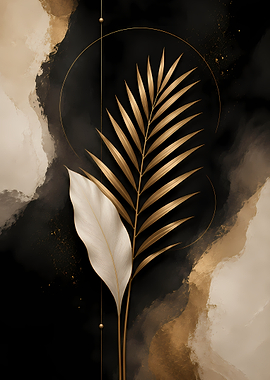 Golden Palm Leaf Abstract Art