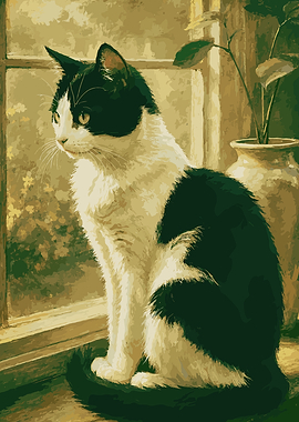 Black and White Cat by Window