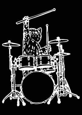 Cat drummer playing drums