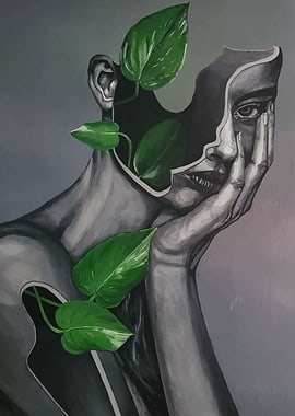 Surreal Portrait with Growing Plants