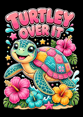 Cute Tropical Turtle – Colorful Beach Cartoon Animal Poster