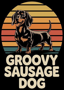 Groovy Sausage Dog Retro Sunset