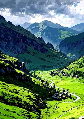 Alpine Village in a Lush Valley