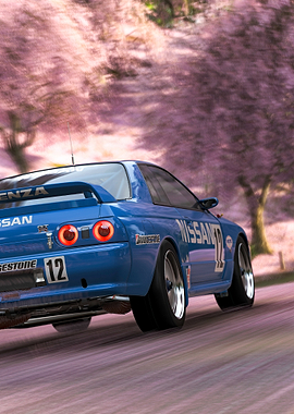 Blue Nissan Skyline GT-R R32 racing car in Japan Tokyo