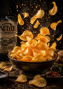 Potato Chips Exploding from Bowl