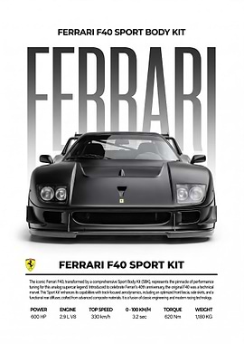 matte black ferrari f40 sport car poster