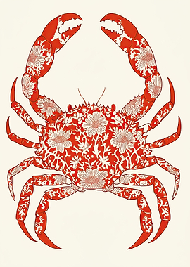 Red Crab with Floral Pattern
