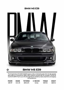 striking black bmw e39 Poster