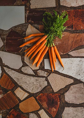 Fresh Carrots on a Mosaic Surface