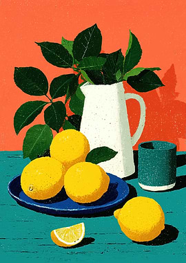 Still life with lemons and pitcher